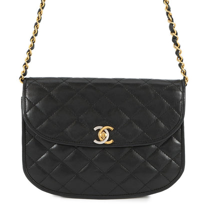 CHANEL Paris Exclusive Matelasse Fan-Shaped Single-Flap Chain Shoulder Bag Black Lambskin