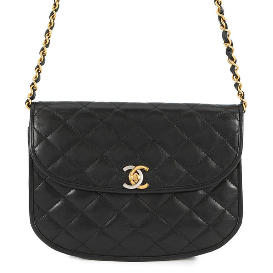CHANEL Paris Exclusive Matelasse Fan-Shaped Single-Flap Chain Shoulder Bag Black Lambskin