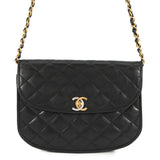 CHANEL Paris Exclusive Matelasse Fan-Shaped Single-Flap Chain Shoulder Bag Black Lambskin