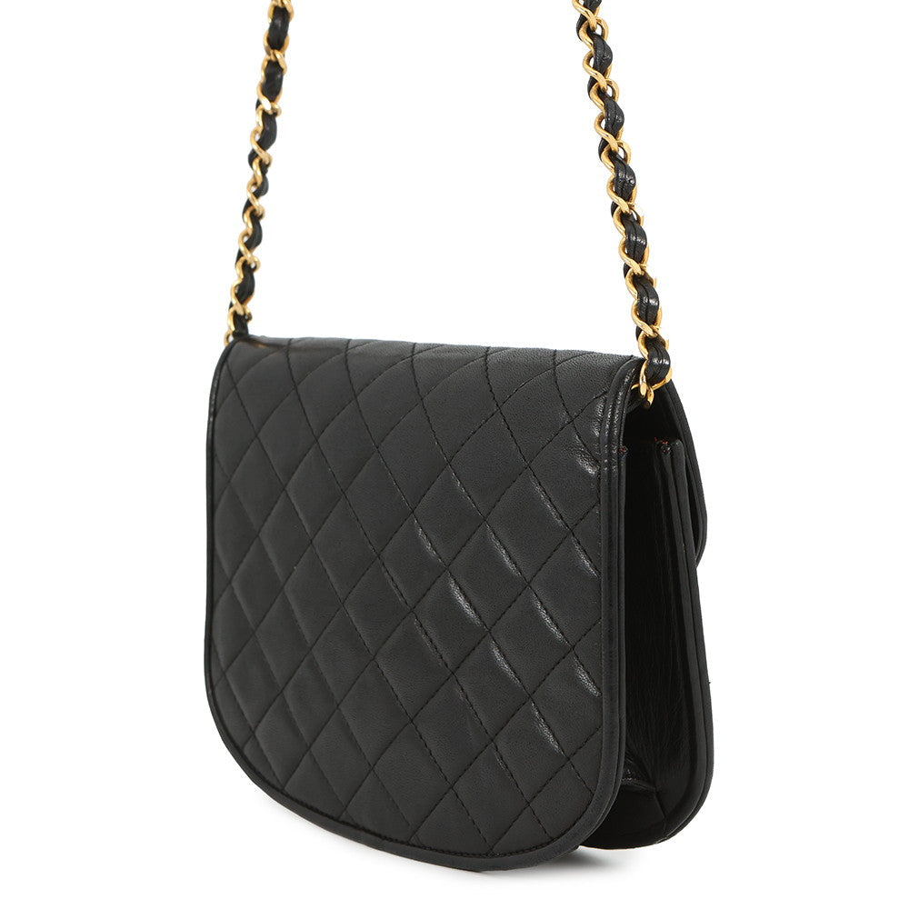 CHANEL Paris Exclusive Matelasse Fan-Shaped Single-Flap Chain Shoulder Bag Black Lambskin