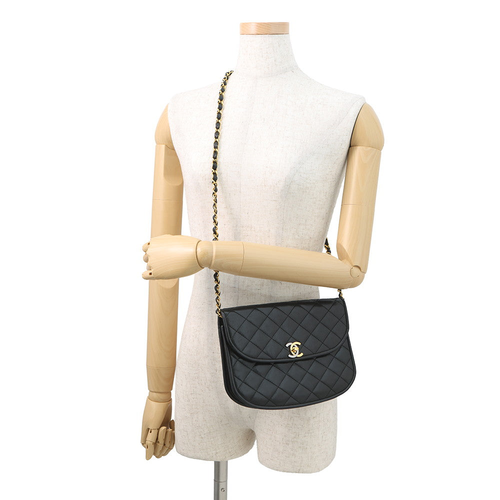 CHANEL Paris Exclusive Matelasse Fan-Shaped Single-Flap Chain Shoulder Bag Black Lambskin