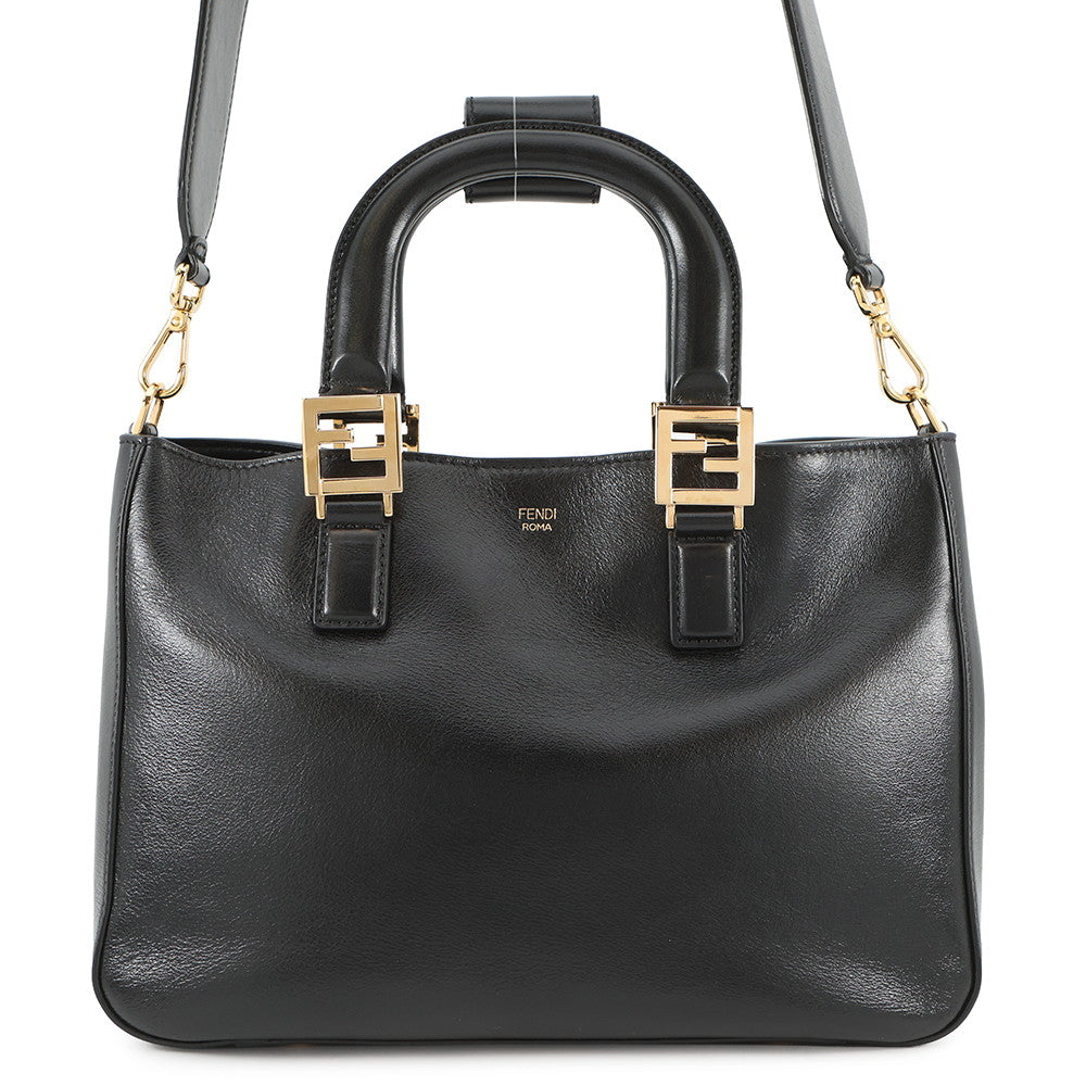 FENDI FF Tote 2WAY Bag Black8BH367 Leather Size Small