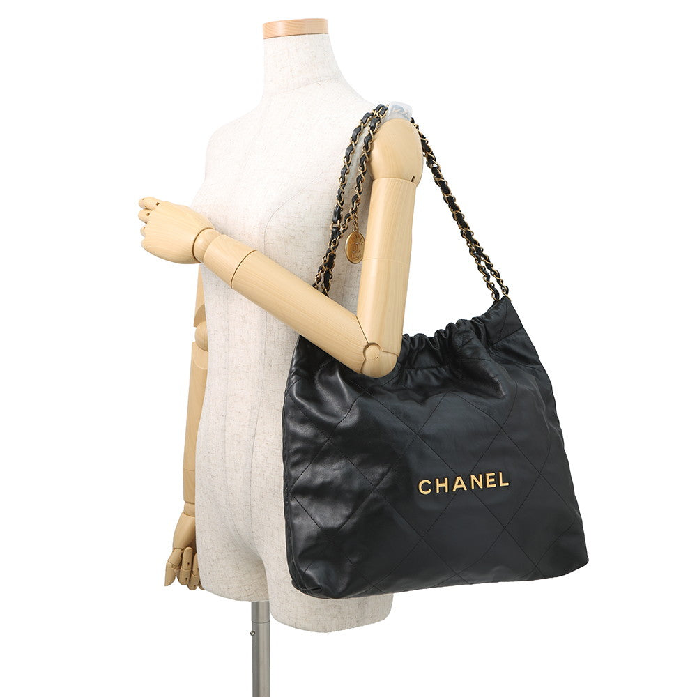 CHANEL CHANEL 22 Chain Shoulder Bag BlackAS3260 Shiny Calf Leather Size Small