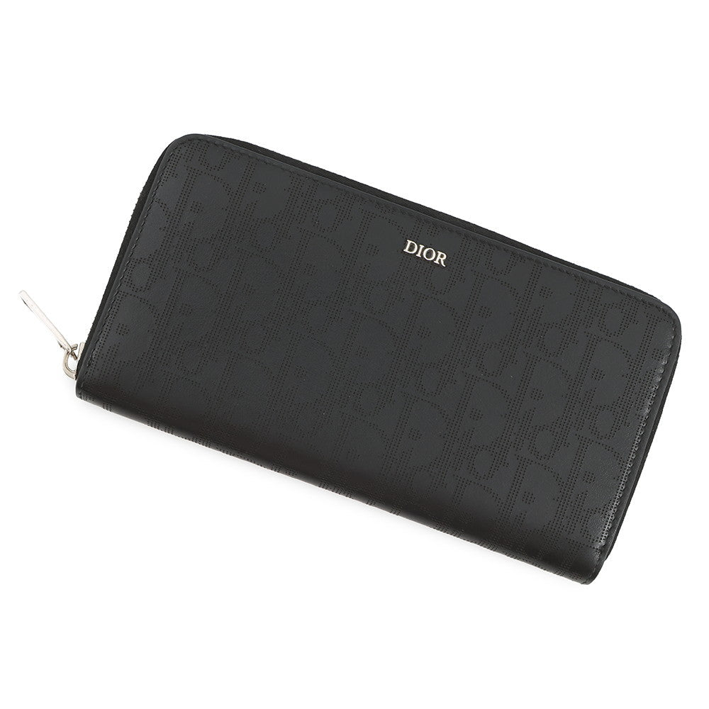 Dior Oblique Galaxy Leather Round Zip Wallet Black2ESBC252VPD Leather