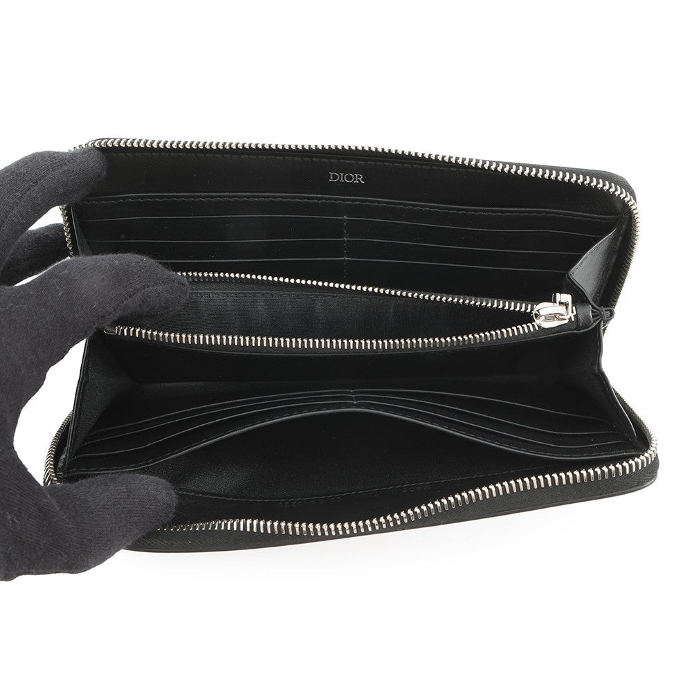 Dior Oblique Galaxy Leather Round Zip Wallet Black2ESBC252VPD Leather