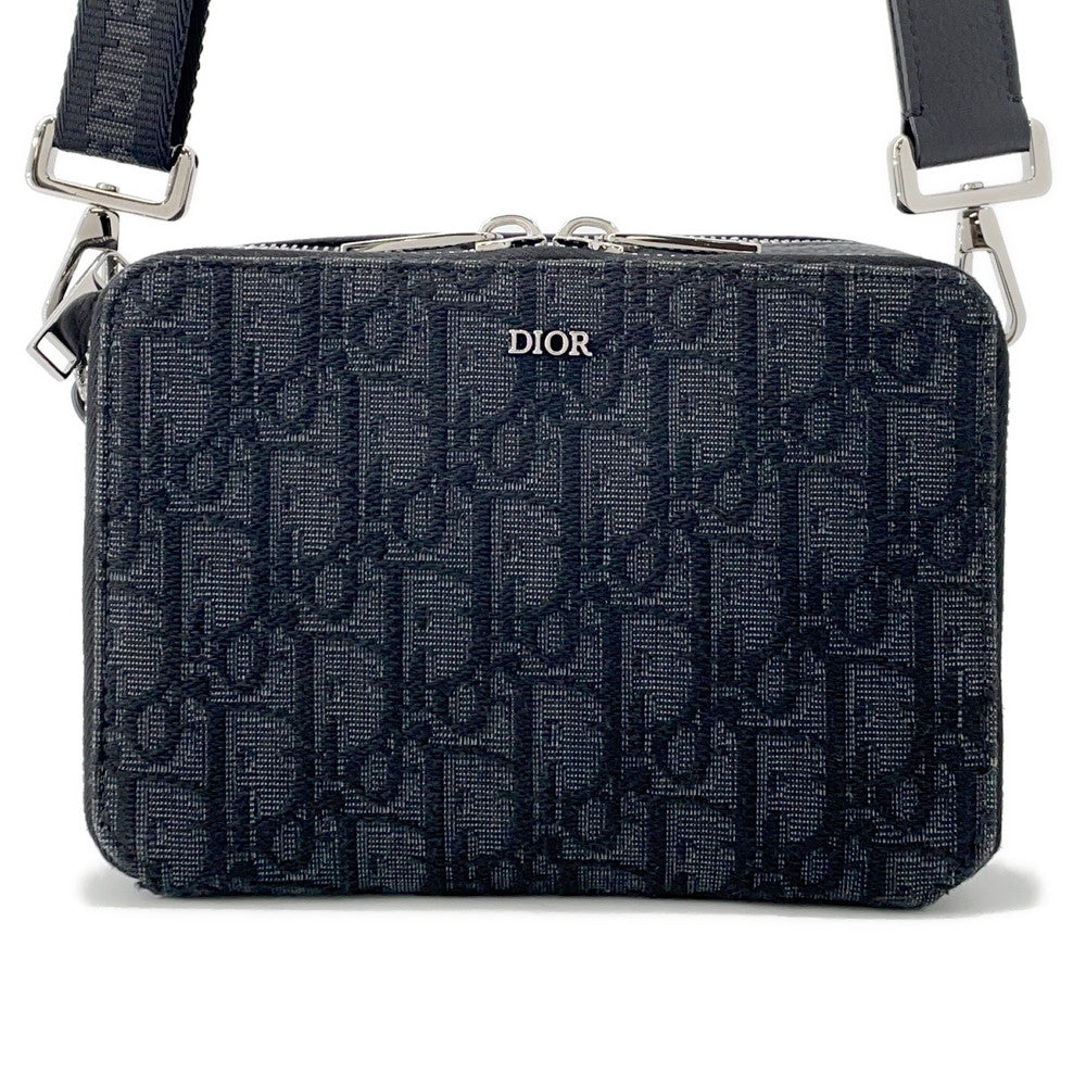 Dior Oblique Jacquard Zip Pouch Shoulder Bag Black2OBBC119YSE Canvas Leather