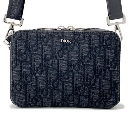 Dior Oblique Jacquard Zip Pouch Shoulder Bag Black2OBBC119YSE Canvas Leather