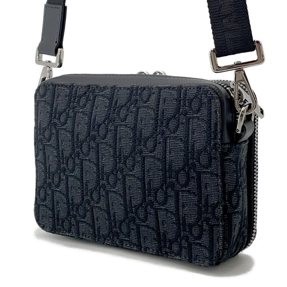 Dior Oblique Jacquard Zip Pouch Shoulder Bag Black2OBBC119YSE Canvas Leather