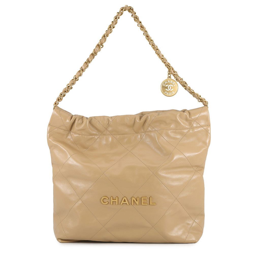 CHANEL CHANEL 22 Chain Shoulder Bag BeigeAS3260 Shiny Calf Leather Size Small