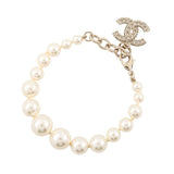 CHANEL CC Logo Faux Pearl Bracelet Metal Rhinestone Faux Pearl