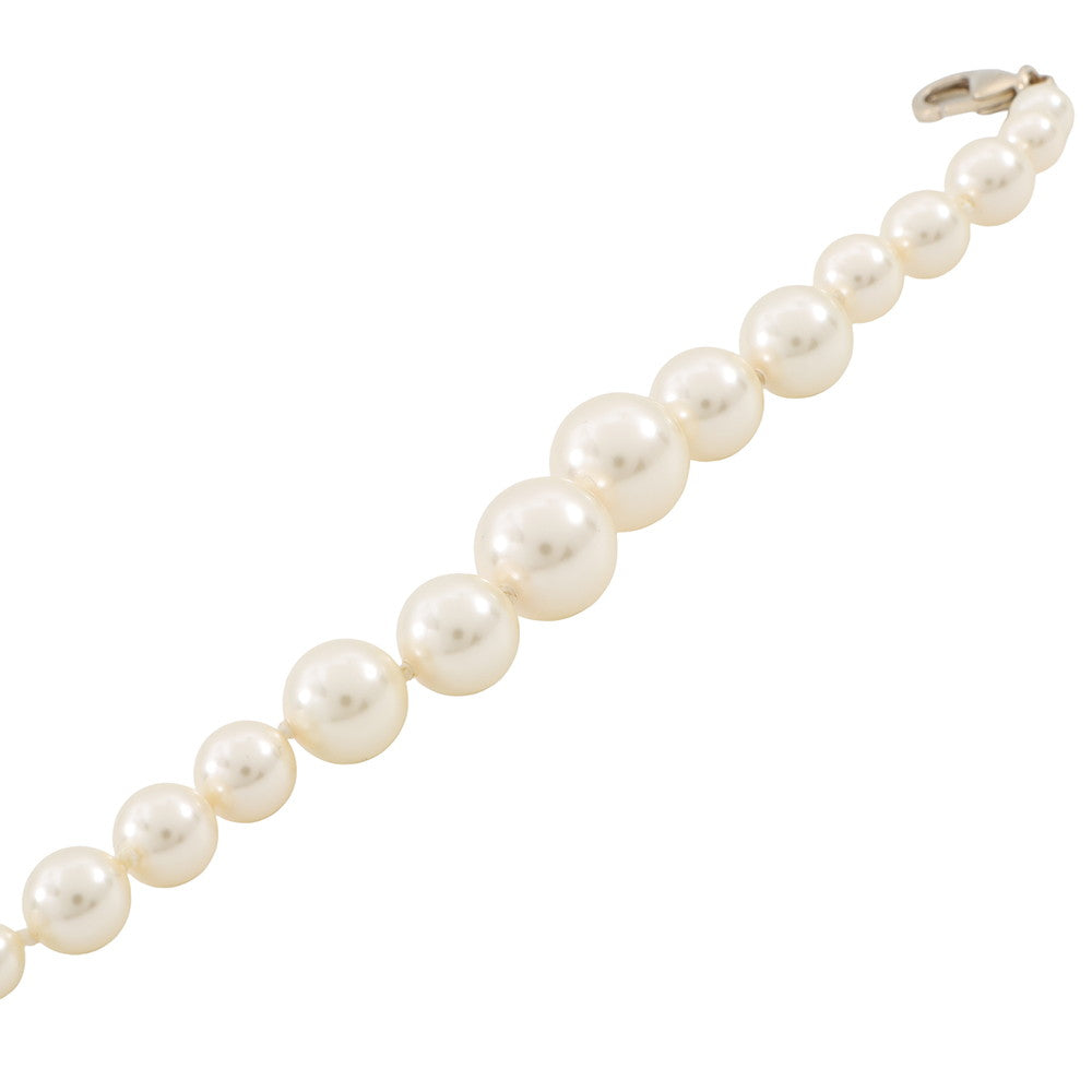 CHANEL CC Logo Faux Pearl Bracelet Metal Rhinestone Faux Pearl