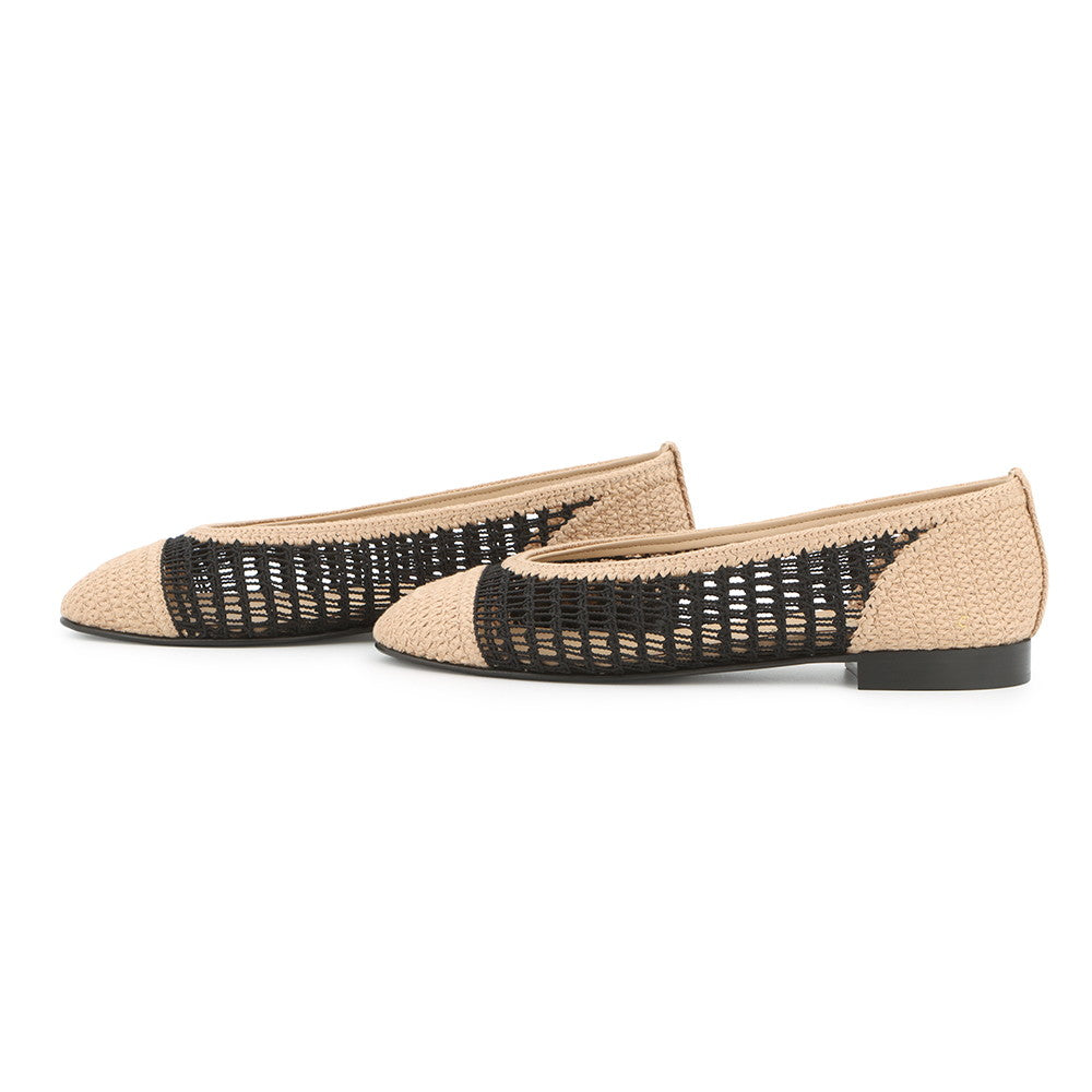 CHANEL ballerina shoes Beige/BlackG46352 Raffia Size 37