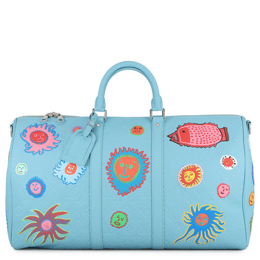 LOUIS VUITTON LVxYK KeepallBandouliere Blue/MulticolorM21713 Monogram?Taurillon Yayoi Kusama Size 50