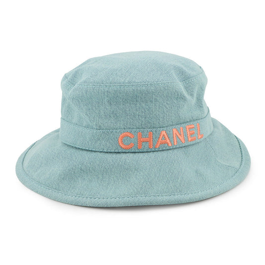 CHANEL hat logo Size M Aqua Green Denim