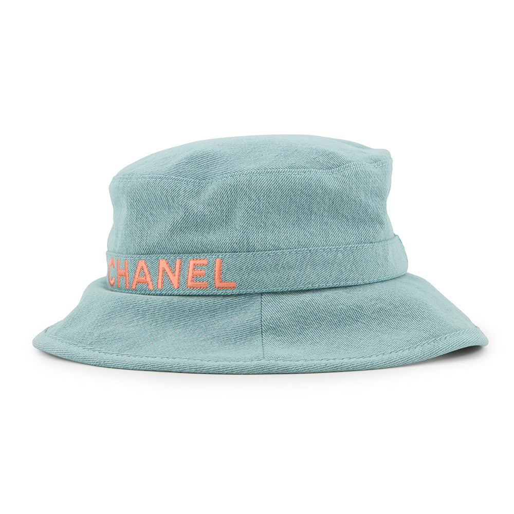 CHANEL hat logo Size M Aqua Green Denim