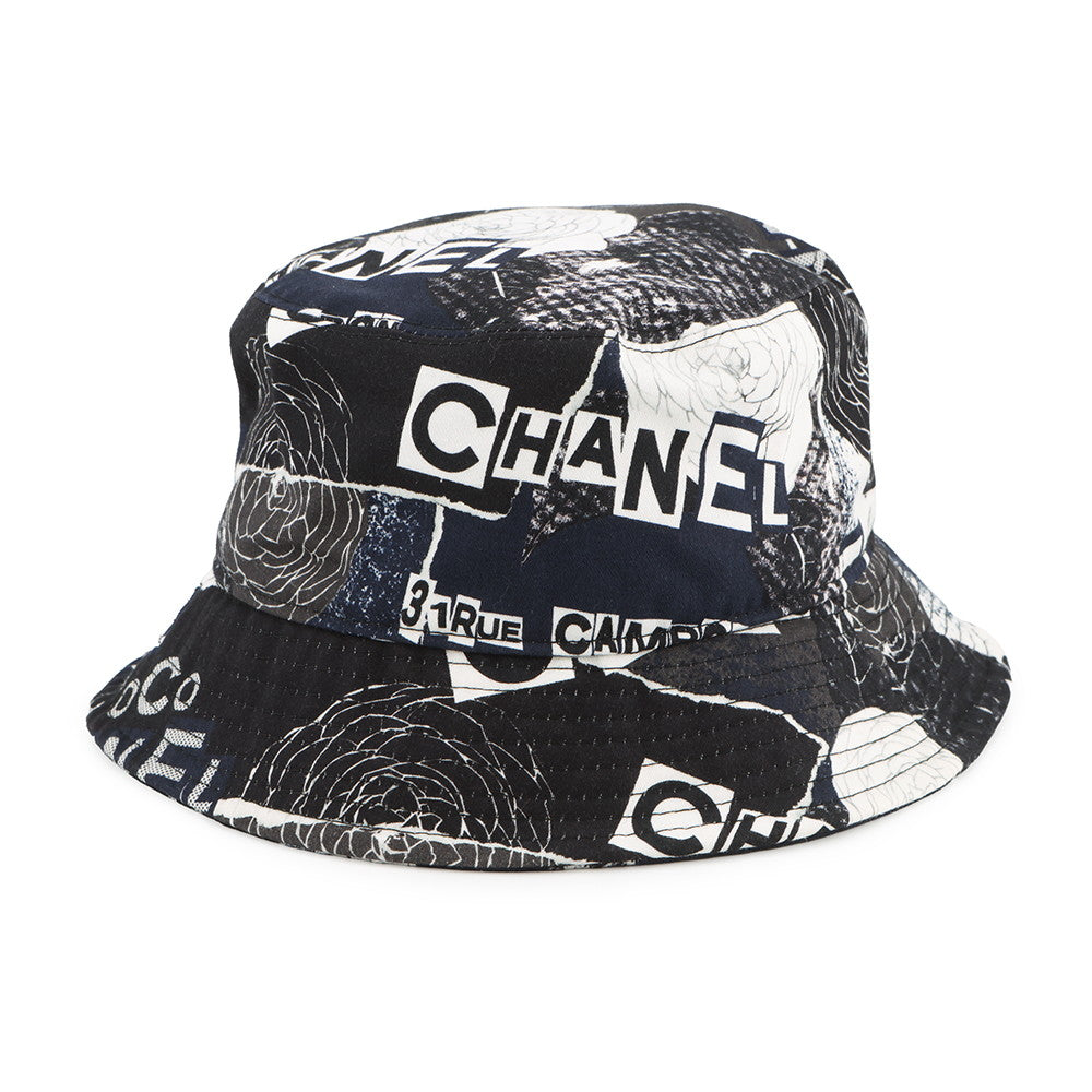 CHANEL Camellia bucket hat Size M Black/White Cotton 100%