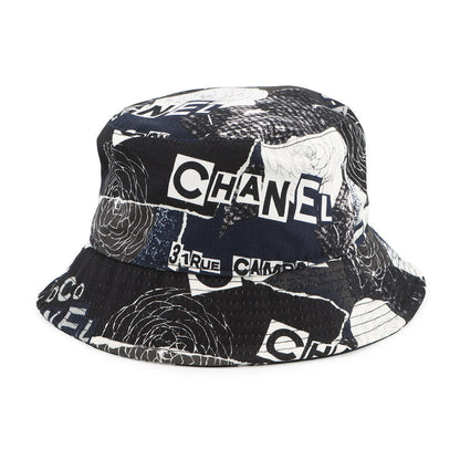 CHANEL Camellia bucket hat Size M Black/White Cotton 100%