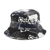 CHANEL Camellia bucket hat Size M Black/White Cotton 100%