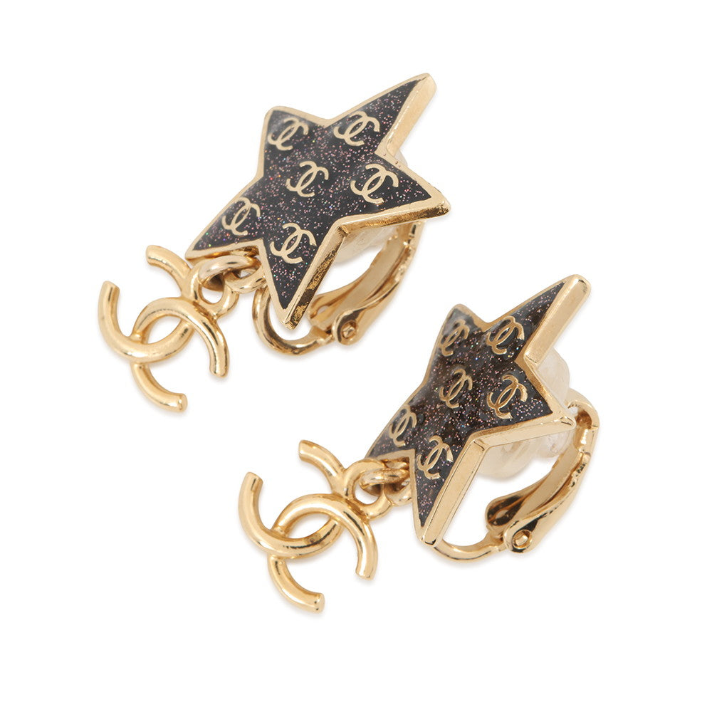 CHANEL Star CC Logo Earrings Black/Righe RainbowABC697 Metal