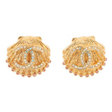 CHANEL Shell Motif Earrings Gold Metal Rhinestone