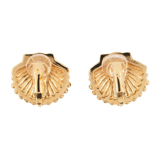 CHANEL Shell Motif Earrings Gold Metal Rhinestone