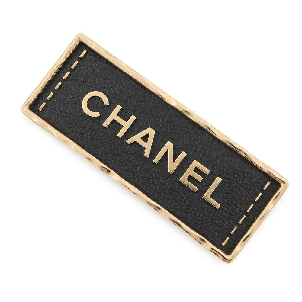 CHANEL Logo Brooch Black/GoldABA771 Metal