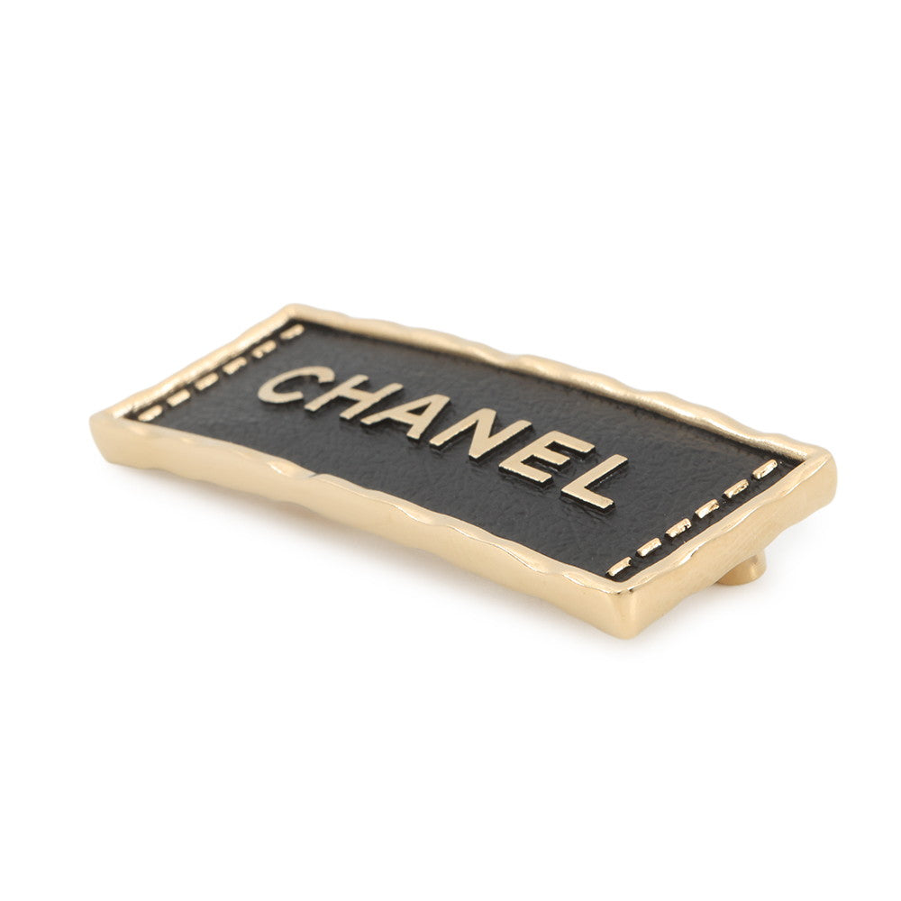 CHANEL Logo Brooch Black/GoldABA771 Metal