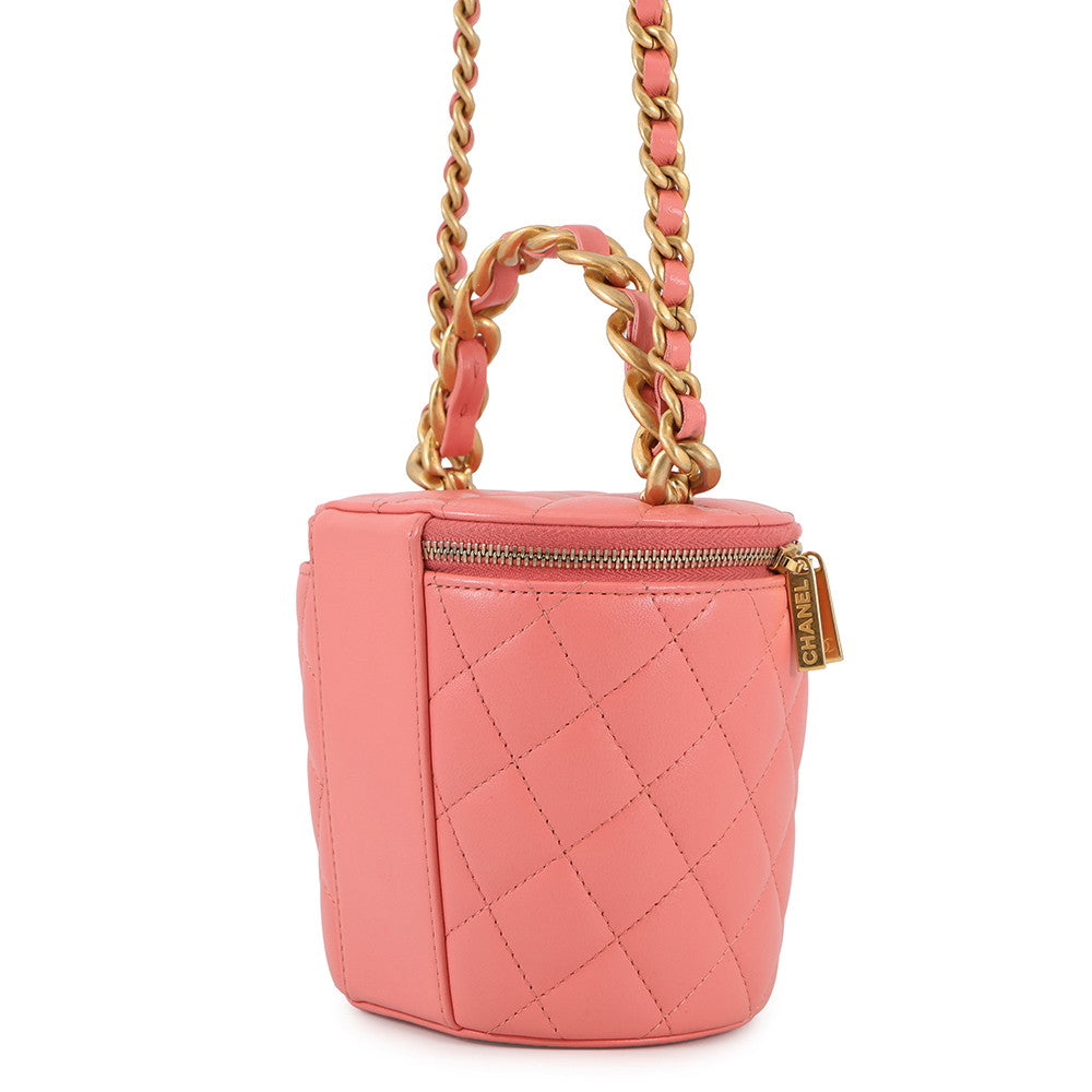 CHANEL Vanity Top Handle Shoulder Bag Pink Lambskin
