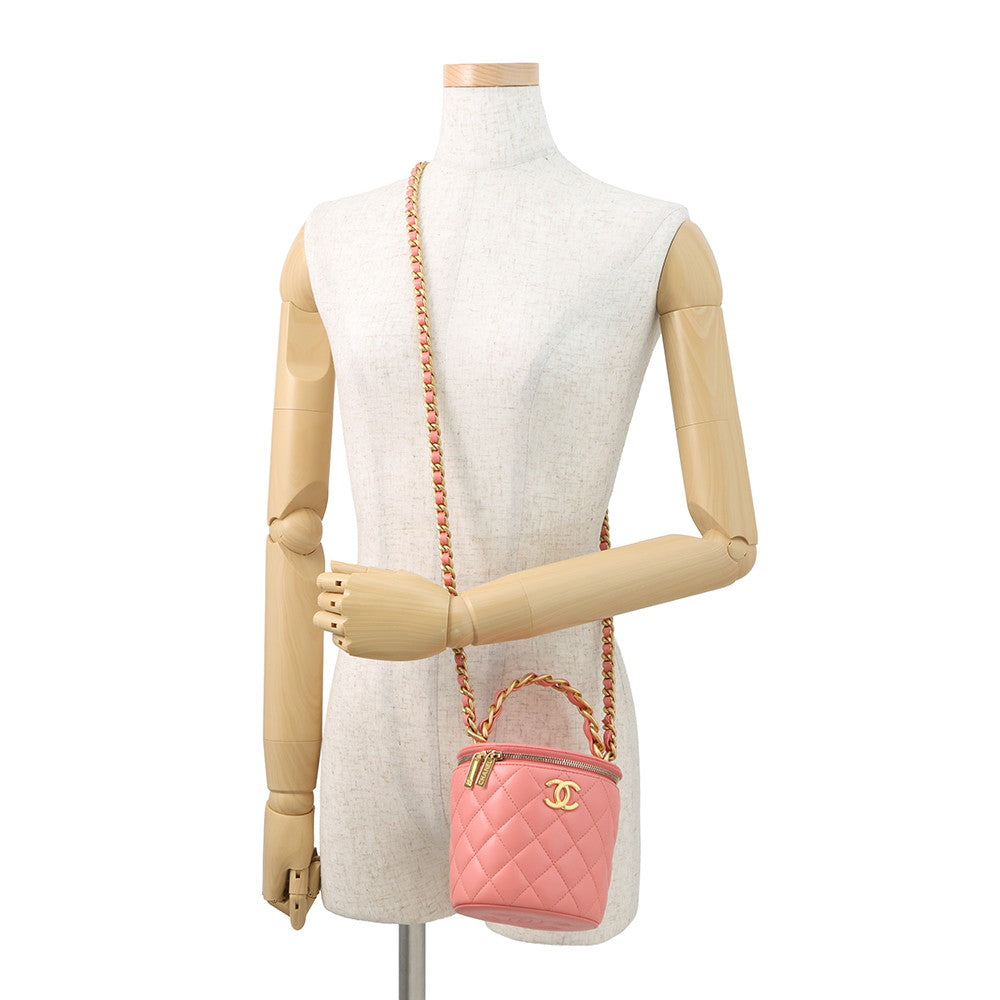 CHANEL Vanity Top Handle Shoulder Bag Pink Lambskin