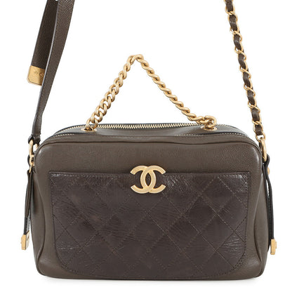 CHANEL CC Logo ChainShoulder Bag Brown Leather