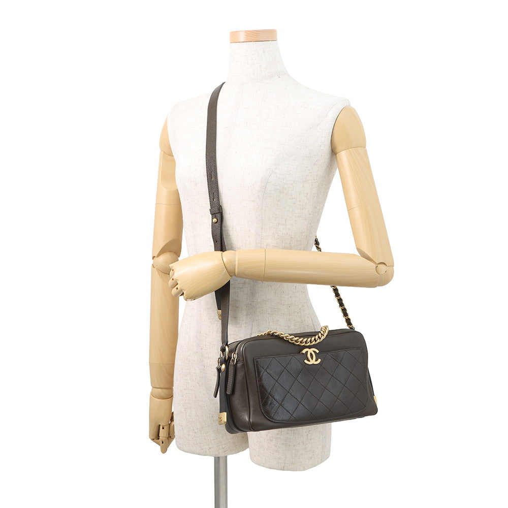 CHANEL CC Logo ChainShoulder Bag Brown Leather