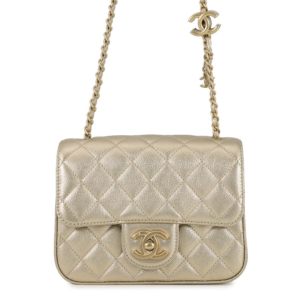 CHANEL Mini Matelasse ChainShoulder Bag GoldAS5758 Caviar Leather