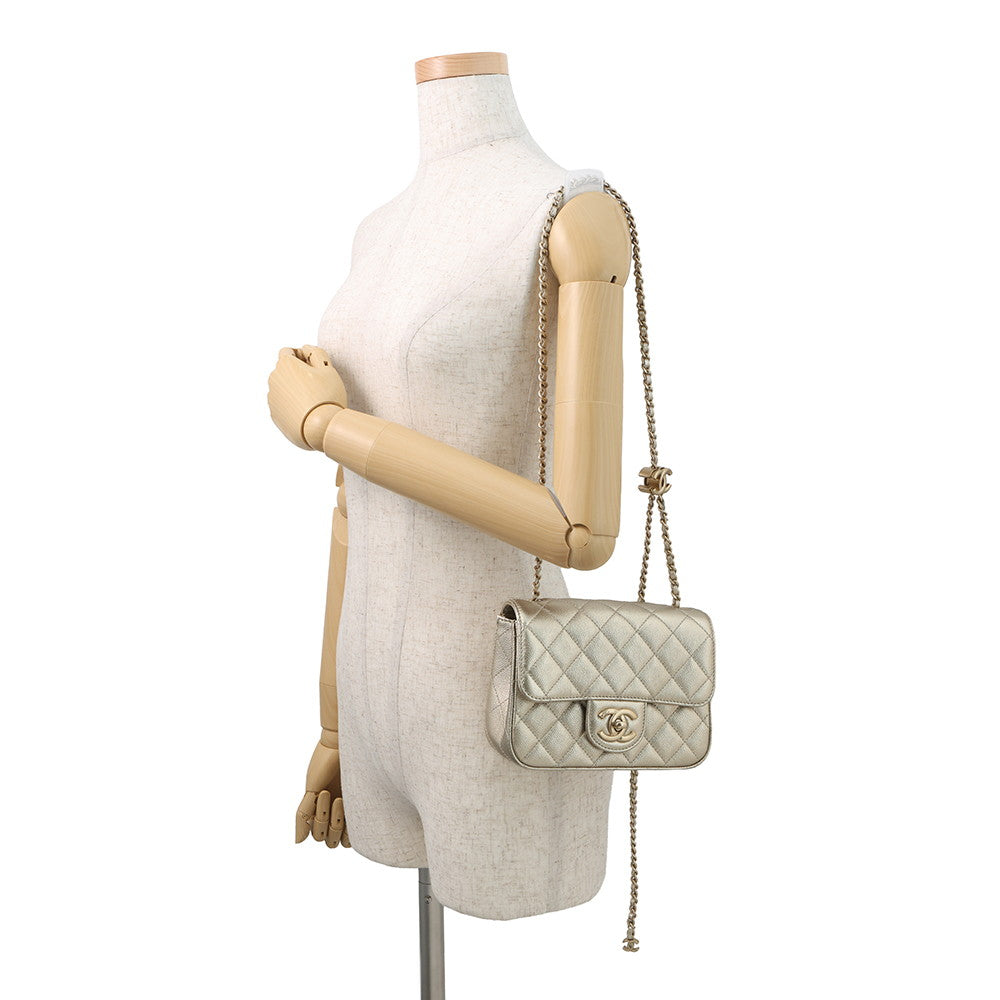CHANEL Mini Matelasse ChainShoulder Bag GoldAS5758 Caviar Leather