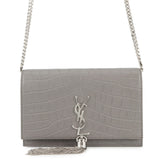 SAINT LAURENT PARIS Kate Chain Wallet Gray452159 Croco embossed leather