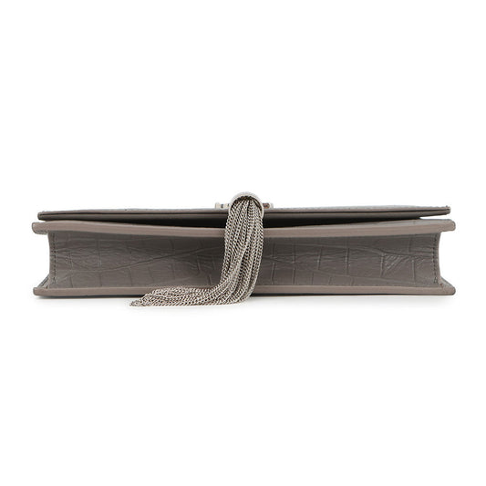 SAINT LAURENT PARIS Kate Chain Wallet Gray452159 Croco embossed leather