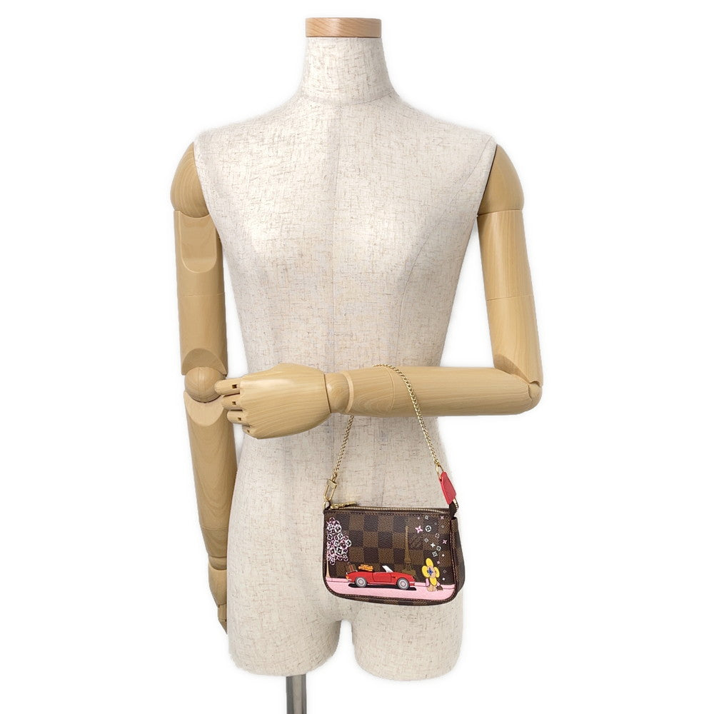 LOUIS VUITTON Mini Pochette Accessories Christmas Limited Edition RedN60259 Damier Ebene Canvas Vivienne
