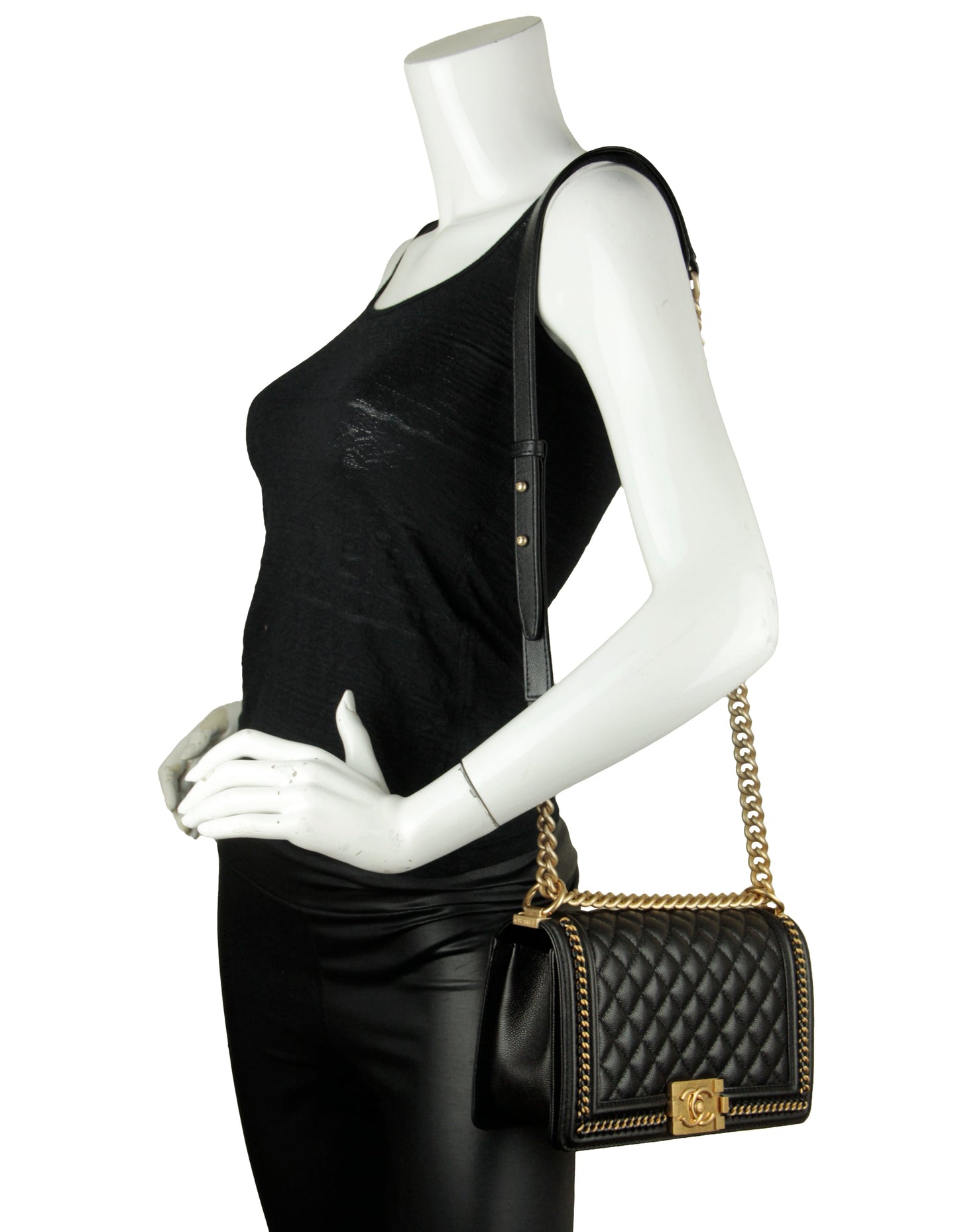 Chanel Black Caviar Quilted Medium Chain Through Boy Flap