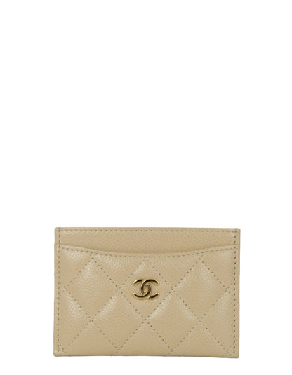Chanel Beige Caviar Quilted CC Card Holder