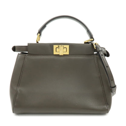 FENDI Mini Peekaboo Leather 2Way Bag Shoulder Bag Greige 8BN244