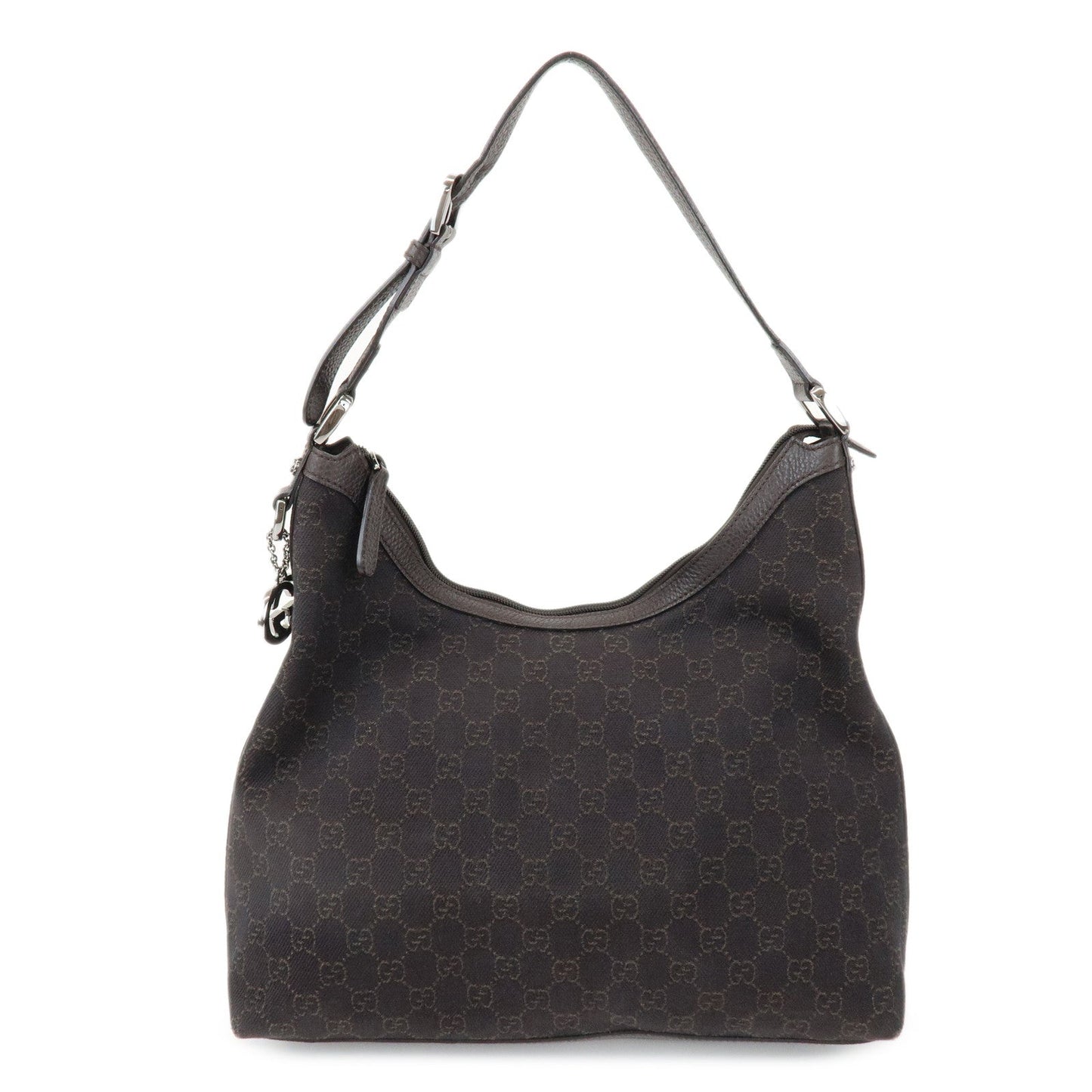 GUCCI Interlocking G Leather GG Denim Shoulder Bag Brown 339553