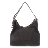 GUCCI Interlocking G Leather GG Denim Shoulder Bag Brown 339553