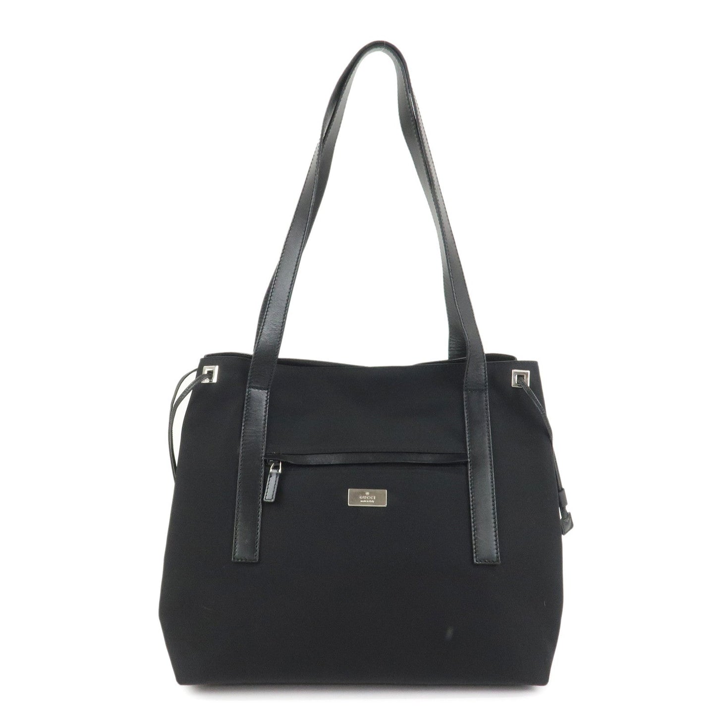 GUCCI Logo Nylon Leather Tote Bag Shoulder Bag Black 019??0493