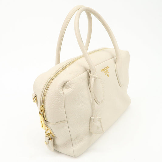 PRADA Logo Leather 2Way Boston Shoulder Bag Gold HDW Ivory