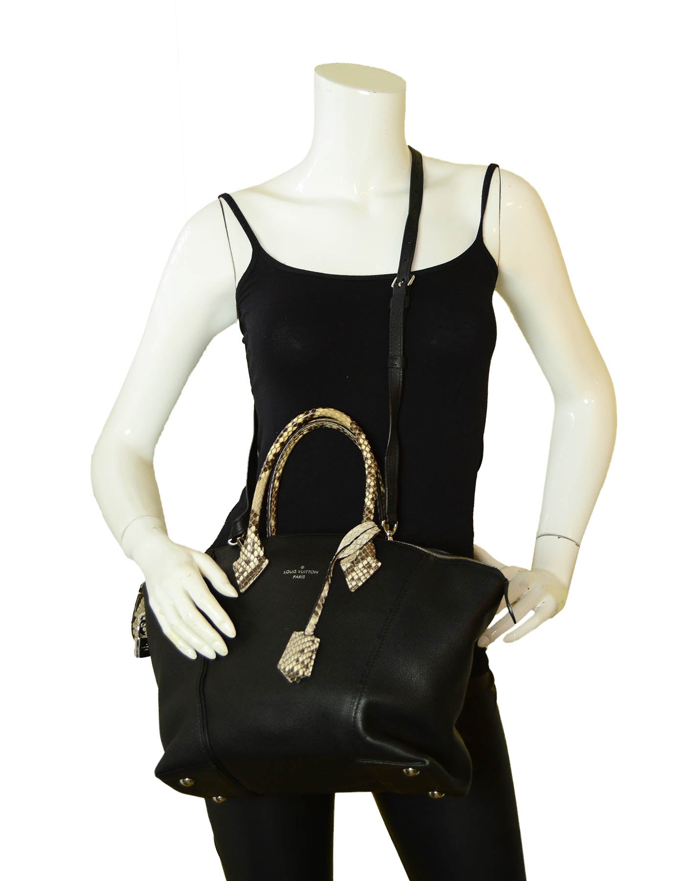Louis Vuitton Black Veau Cachemire Calfskin & Python Soft Lockit MM Bag