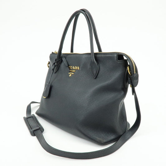 PRADA Leather 2Way Bag Hand Bag Shoulder Bag Black