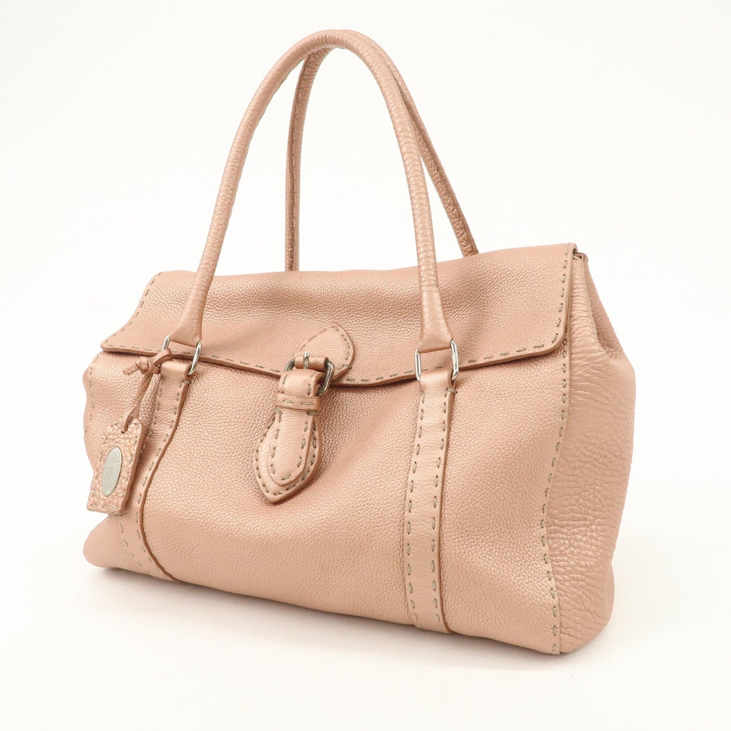 FENDI Selleria Leather Mini Linda Hand Bag Pink Silver Hardware 8BR458  d
