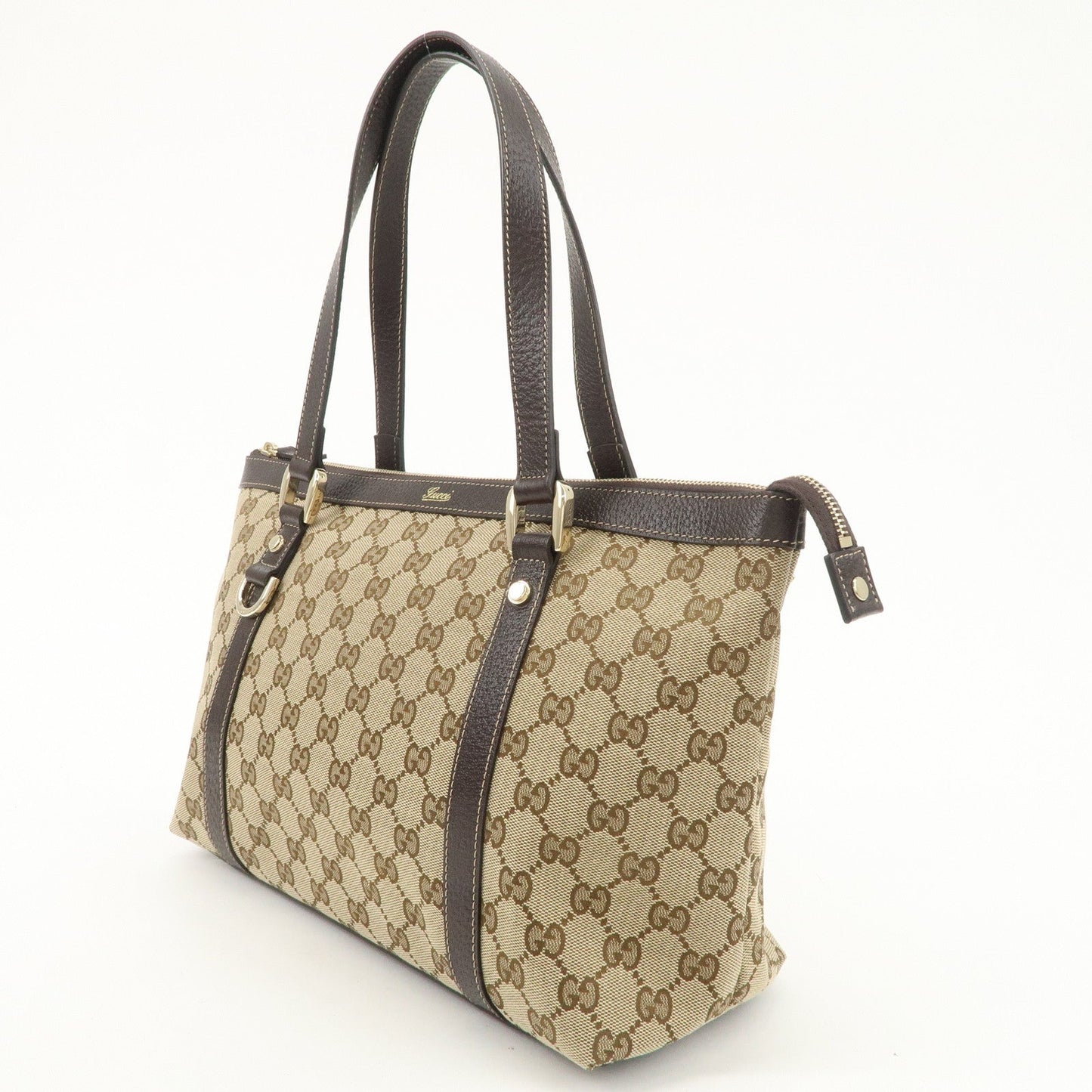 GUCCI Abbey GG Canvas Leather Shoulder Bag Beige Brown 141470  d