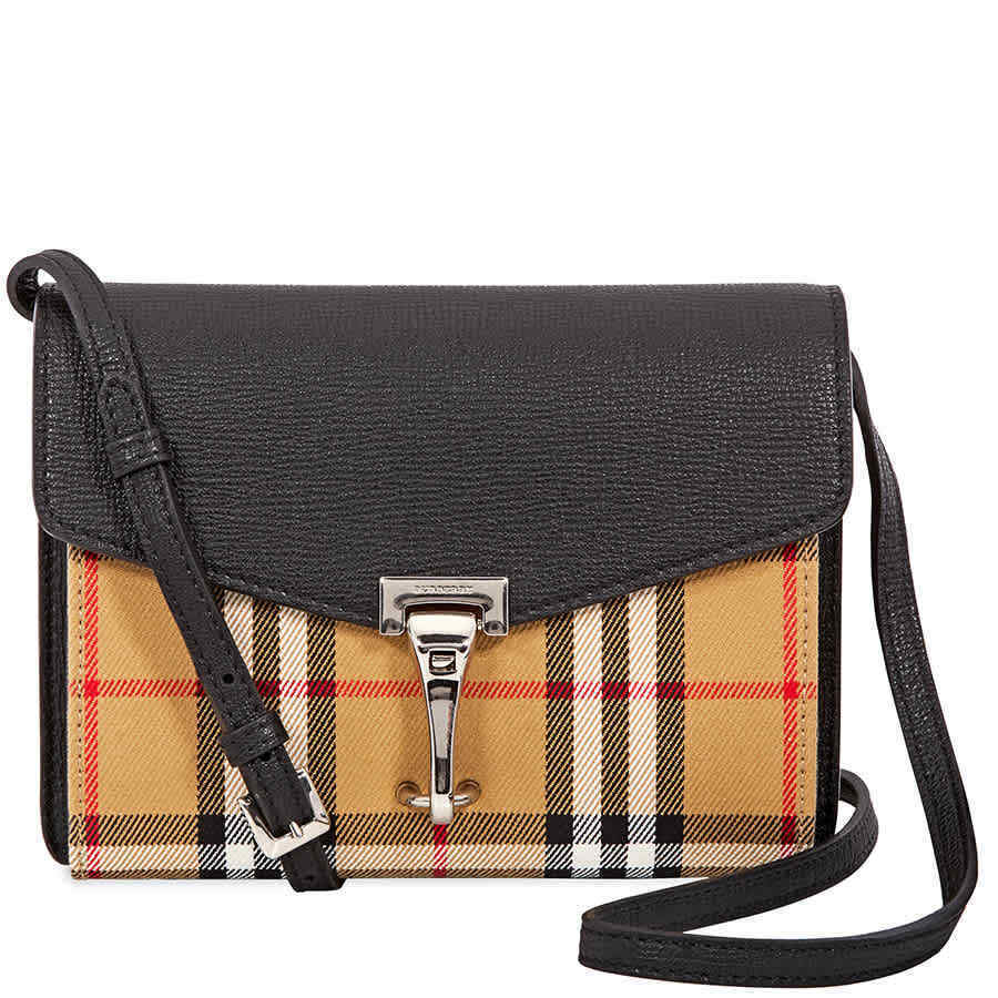 Burberry Mini Leather and   Check Crossbody Bag- Black 4079965