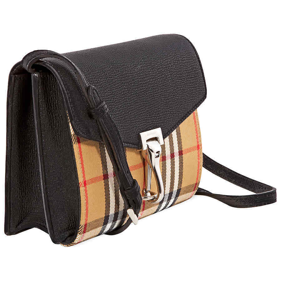 Burberry Mini Leather and   Check Crossbody Bag- Black 4079965