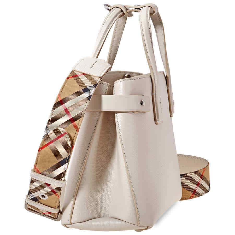 Burberry Small Banner in Leather and   Check- Limestone 4075935